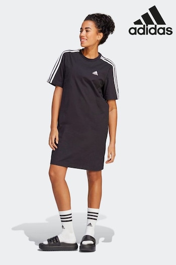 adidas Black Sportswear Essentials 3-Stripes Single Jersey Boyfriend Tee Dress (C56325) | £33