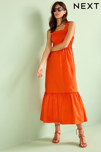 Red Cotton Maxi Shirred Dress (C56327) | £35