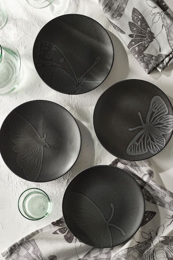 Kew Gardens Set of 4 Black Stoneware Side Plates (C56348) | £40