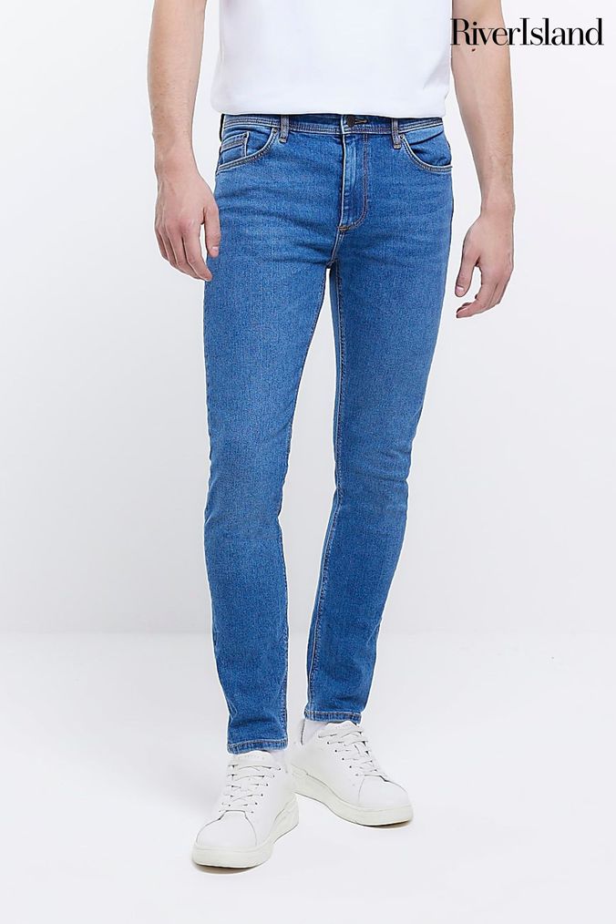 Blue skinny jeans mens river island online