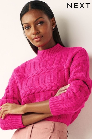 Bright Pink Cable Detail High Neck Jumper (C56502) | £32