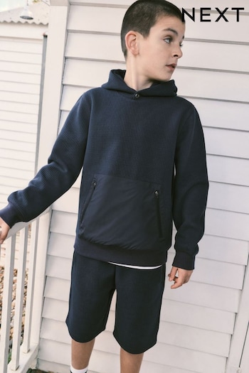 Navy Textured Utility Comme Hoodie and Shorts Set (3-16yrs) (C56523) | £28 - £36