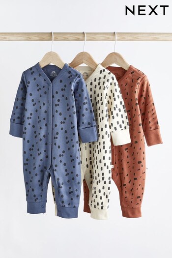 Navy Blue/Rust Brown Mini Print Footless Sleepsuits 3 Pack (0mths-3yrs) (C56541) | £18 - £22