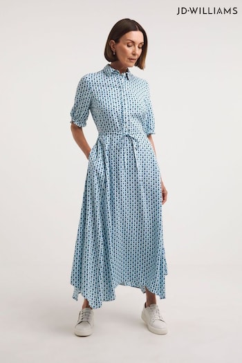 JD Williams Blue Print Asymmetric Hem Drawstring Waist Shirt Dress (C56699) | £38