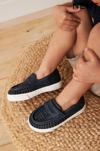 Navy Blue Woven Detail Contrast Sole Loafers (C56920) | £22 - £29