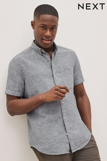 Grey Regular Fit Linen Blend Short Sleeve Shirt (C56978) | £28