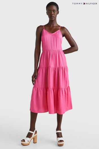Tommy Hilfiger Pink Jacquard Flare Midi Dress Maison (C57026) | £160