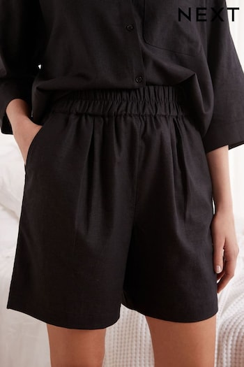Black Linen Blend Midi Shorts (C57134) | £24