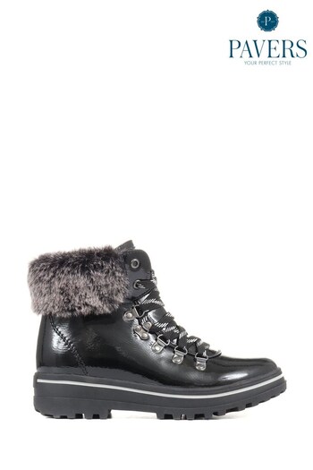 Pavers Faux Fur Black Hiker Boots (C57171) | £45