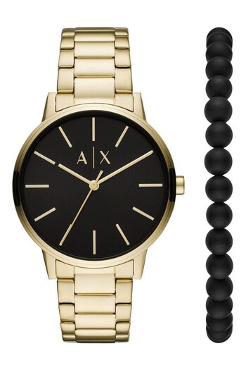 Armani Exchange Gents Gold Plated Holiday 2020 Watch & Bracelet Gift Set (C57452) | £199