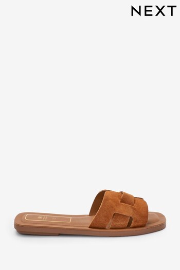 Tan Brown Suede Extra Wide Fit Forever Comfort® Leather Mule Flat Sandals (C57600) | £22