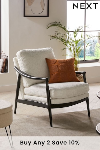 Casual Boucle Oyster Natural, Black Wood Frame Flinton Wooden Accent Chair (C57679) | £399