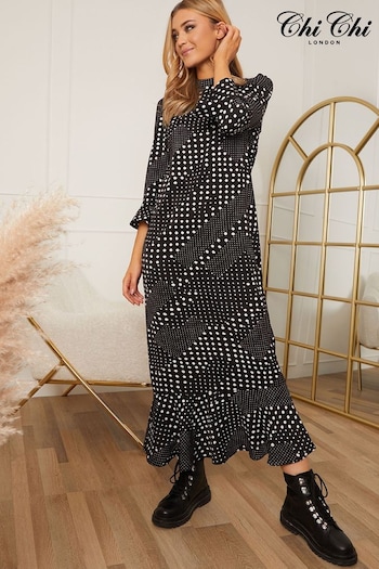 Chi Chi London Black Spot Print Midi Dress (C57895) | £62
