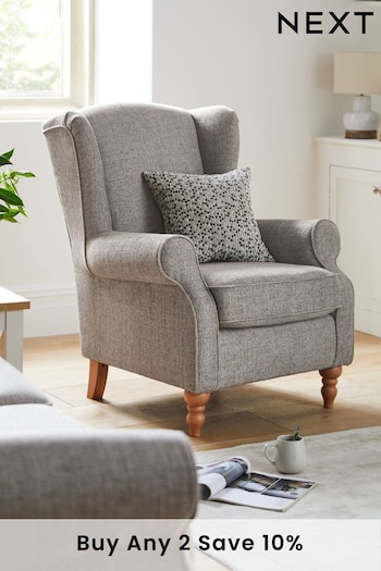 Woven Chenille Light Grey Sherlock Highback Armchair (C58116) | £499
