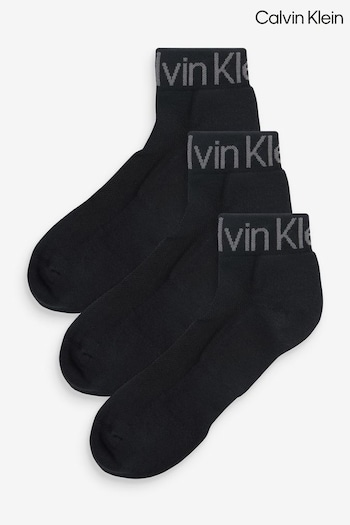Calvin Klein Black Logo Quarter Socks 3 Pack (C58326) | £17
