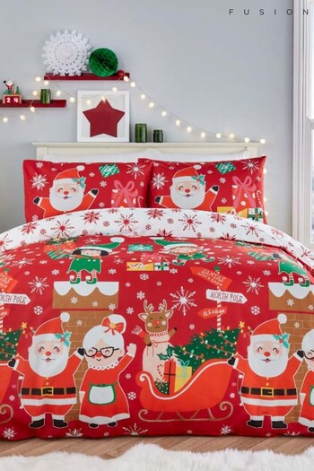 Fusion Red Christmas Mr and Mrs Santa Duvet Cover and Pillowcase Set (C58581) | £17 - £25