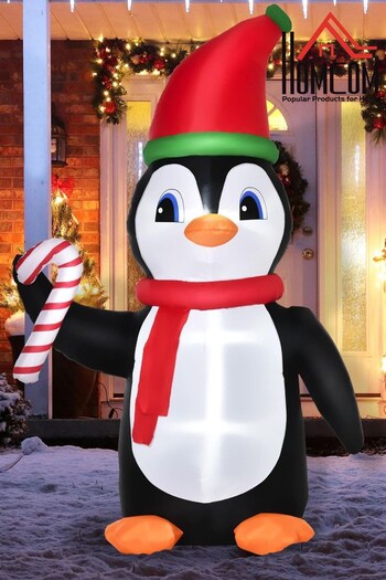 Homcom Red 8ft Red Inflatable Christmas Penguin With Candy Cane Decoration (C58831) | £63