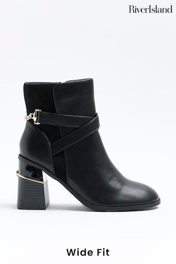River Island Black Wide Fit Block Heeled Boots (C58832) | £50