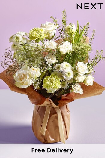White Gift Wrapped Fresh Flower Bouquet With Vase (C59014) | £36