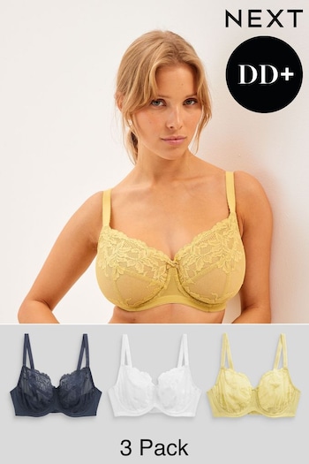 Green/Navy Blue/White DD+ Non Pad Lace Balcony Bras 3 Pack (C59342) | £42