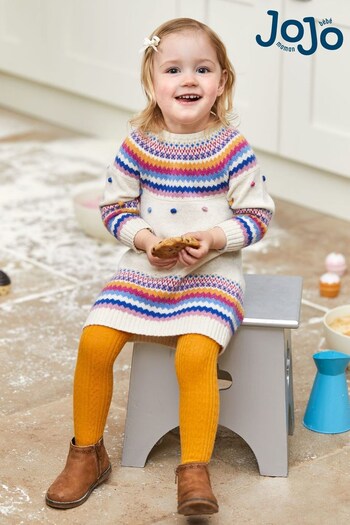 JoJo Maman Bébé Cream Bright Stripe Knitted Jumper Dress (C59367) | £24