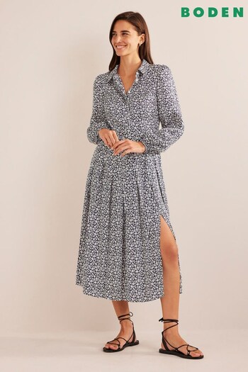 Boden Blue Pleated Skirt Midi Shirt Dress (C59385) | £130