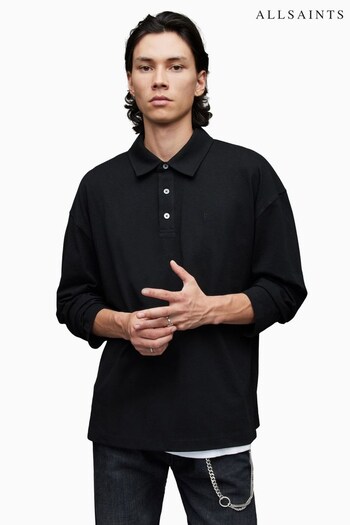 AllSaints Lex Long Sleeve Black Polo T-Shirt (C59469) | £75