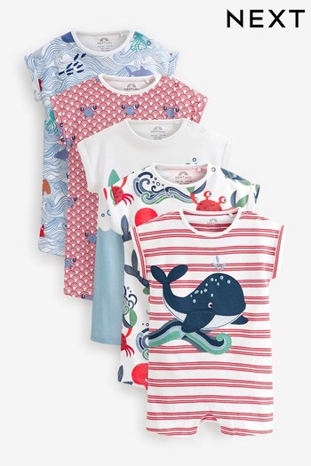 Red/Blue Whale Baby Jersey Rompers 5 Pack (C59537) | £25 - £29