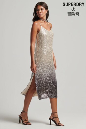 Superdry Silver Ombre Sequin Slip Midi Dress (C59559) | £85