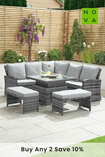 Nova Outdoor Living Grey Cambridge Rattan Effect Compact Corner Sofa Set with Rising Table (C59976) | £1,400