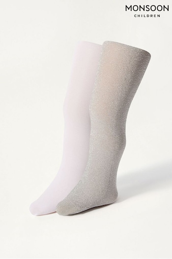 Monsoon Silver Baby Sparkly Tights 2 Pack (C60011) | £10