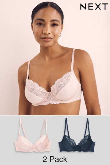 Navy Blue/Pink Non Pad Full Cup Bras 2 Pack (C60020) | £26