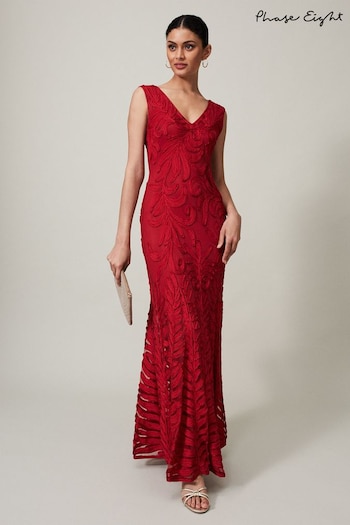 Phase Eight Red Marigold Tapework Dress (C60105) | £350
