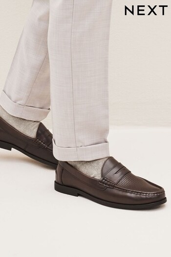 Brown Leather Regular Fit Leather Penny Loafers (C60523) | £55