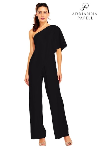 Adrianna Papell Black One Shoulder Jumpsuit (C60571) | £199