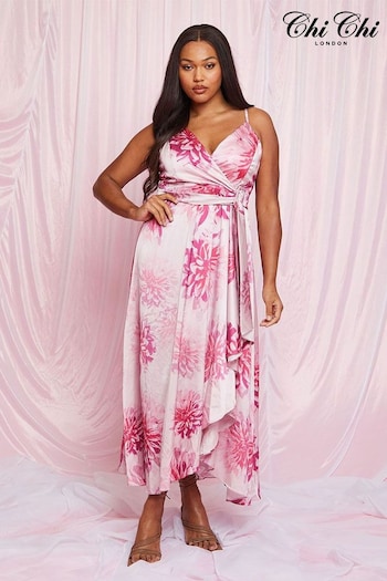 Chi Chi London Pink Cami Floral Print Wrap Midi Dress (C60618) | £100