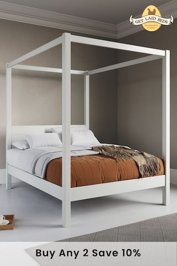 Get Laid Beds White Four Poster Classic Square Leg Bed (C60688) | £765 - £990