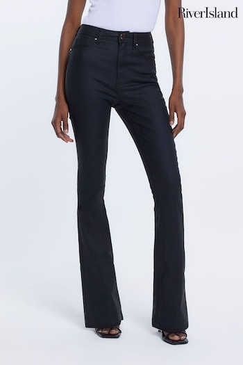 River Island Black Flare High Rise Sculpt Coated Waisted Jeans (C60698) | £49
