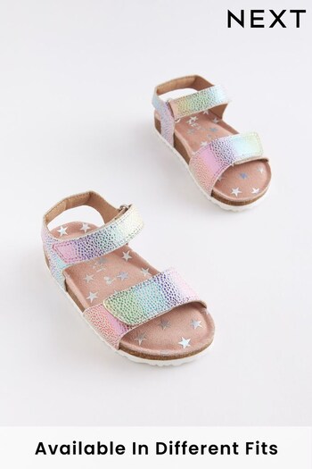 Pink Rainbow Wide Fit (G) Leather Corkbed Sandals (C61007) | £15 - £17