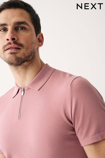 Dusty Pink Knitted Zip Polo Shirt (C61019) | £24
