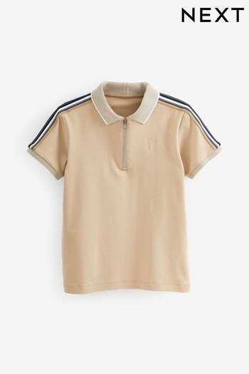 Neutral/Tan Brown Tape Zip Neck Short Sleeve Polo Shirt (3-16yrs) (C61989) | £12 - £18