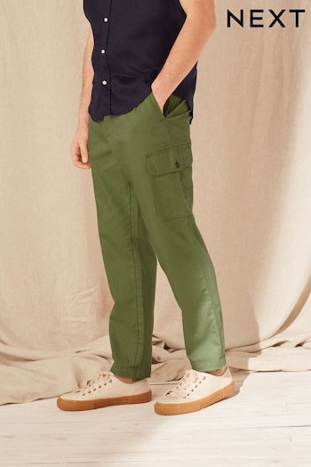 Khaki Green Linen Blend Cargo Trousers (C62024) | £14