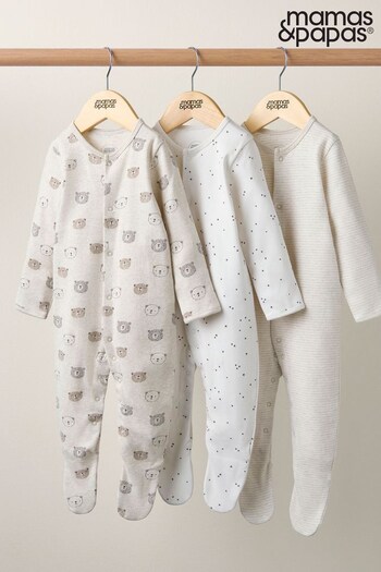 Mamas & Papas Bear Brown Sleepsuits 3 Pack (C62093) | £19