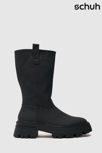 Schuh Black Daniella Calf Chunky Pull On Armour Boots (C62138) | £55