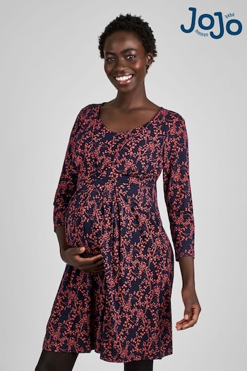 JoJo Maman Bébé Navy Leaf Print Maternity & Nursing Pleat Tunic sleeves Dress (C62159) | £42.50