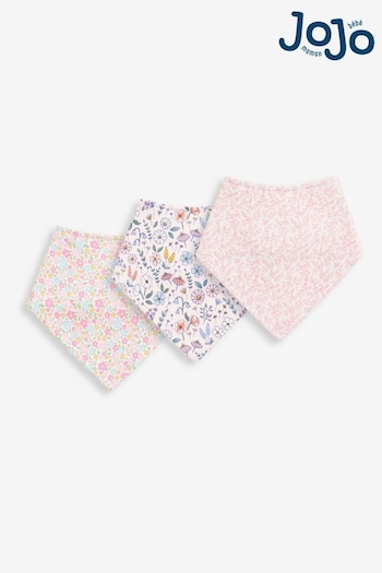 JoJo Maman Bébé Pink Floral 3-Pack Cotton Baby Dribble Bibs (C62230) | £12