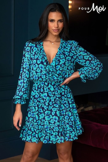 Pour Moi Blue Nico Frill Detail Dress (C62411) | £55