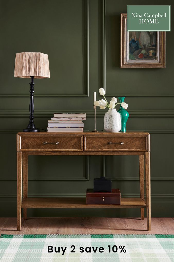 Dark brown console top table with storage