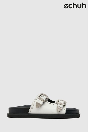 Schuh White Treasure Leather Studded Sandals (C62468) | £45