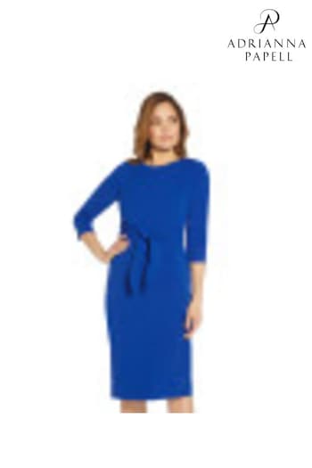 Adrianna Papell Blue Knit Crepe Tie Waist Sheath Dress (C62477) | £129